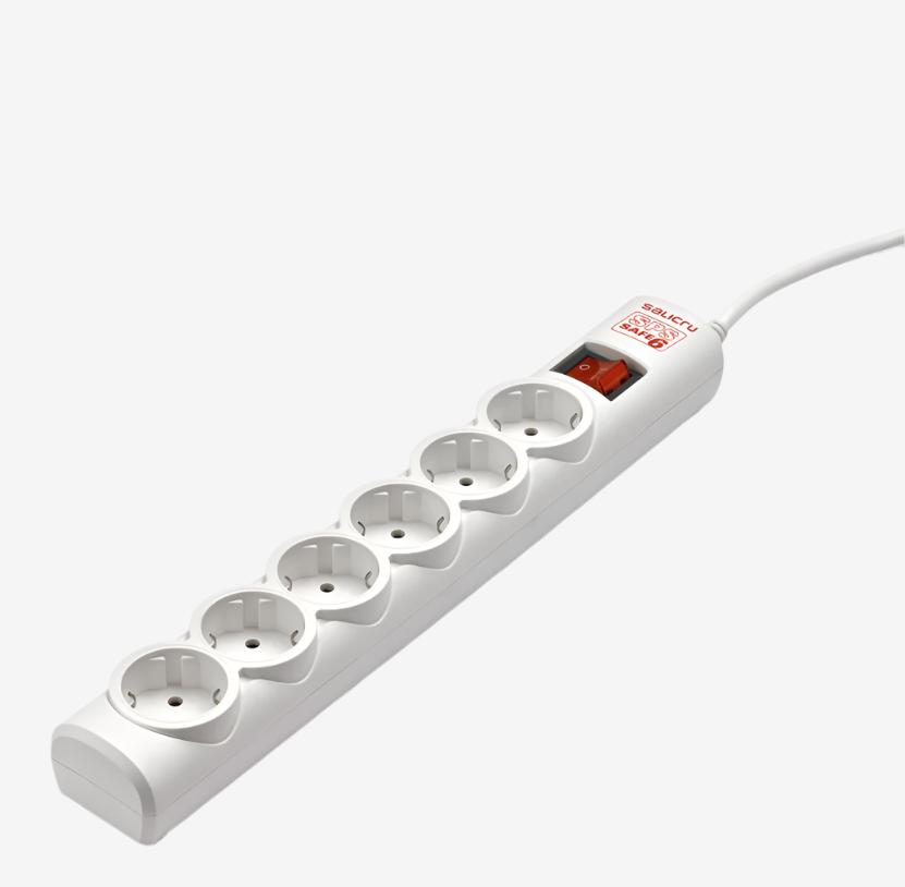 Разклонител със защита от токов удар Salicru, SPS SAFE 6, Active Electrical Protector - 6-Socket, Power Strip for Office and Home