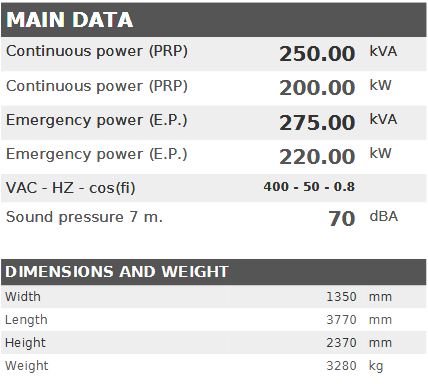 Diesel generator VISA Galaxy GX PLUS, BAUDOUIN, BD 250 GX - 250 kVA, 200 kW