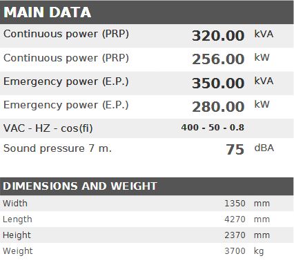 Diesel generator VISA Galaxy GX PLUS, BAUDOUIN, BD 300 GX - 320 kVA, 256 kW