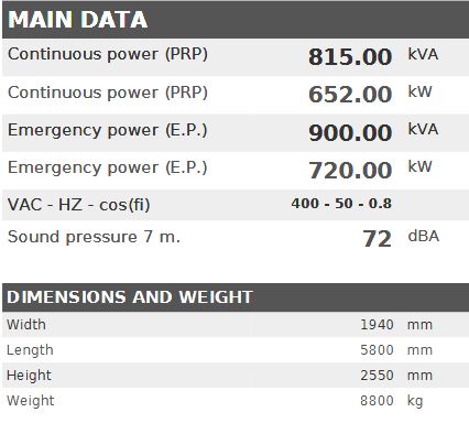 Diesel generator VISA Galaxy GX PLUS, BAUDOUIN, BD 800 GX - 815 kVA, 652 kW