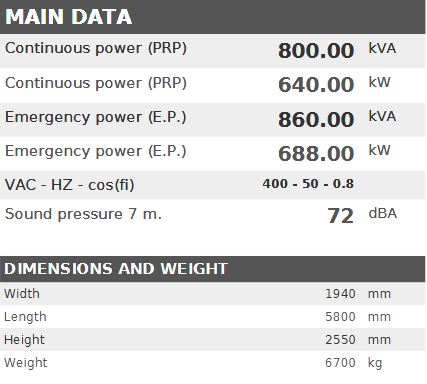 Diesel generator VISA Galaxy GX PLUS, DOOSAN, DS 800 GX - 800 kVA, 640 kW