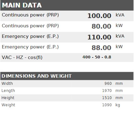 Diesel generator VISA POWERFULL B, Iveco Stage 3, F 103 B - 100 kVA, 80 kW