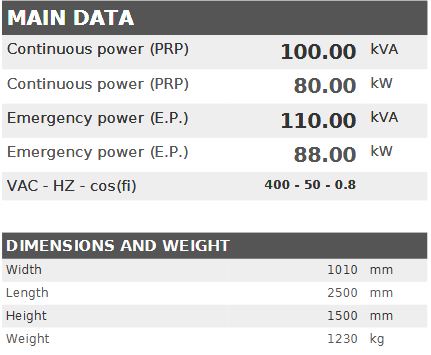 Diesel generator VISA GALAXY GO, IVECO STAGE 3, F 103 GO - 100 kVA, 80 kW