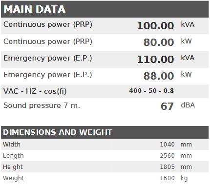 Diesel generator VISA Galaxy GX, IVECO STAGE3, F 103 GX - 100 kVA, 80 kW