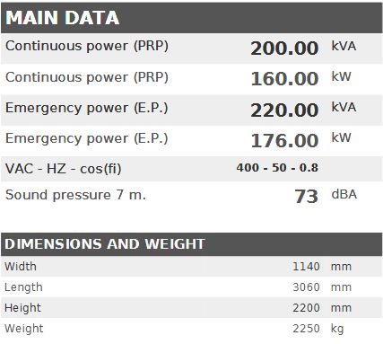 Diesel generator VISA Galaxy GX, IVECO STAGE3, F 203 GX - 200 kVA, 160 kW