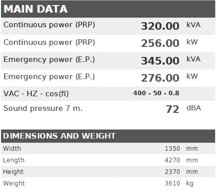 Diesel generator VISA Galaxy GX PLUS, IVECO, F 301 GX - 320 kVA, 256 kW