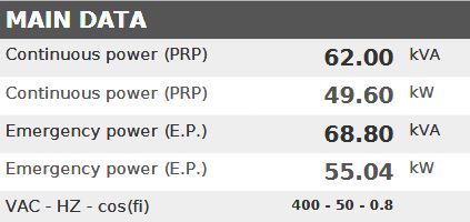 Diesel generator VISA GALAXY GO, IVECO STAGE 3, F 63 GO - 62 kVA, 49.6 kW