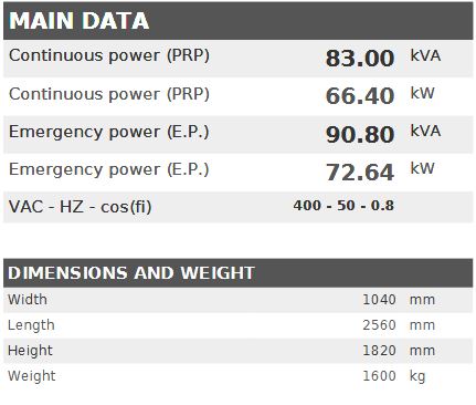 Diesel generator VISA Galaxy GX, IVECO STAGE3, F 83 GX - 83 kVA, 66.4 kW