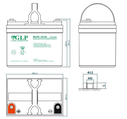12V 33Ah, GLPG 33-12 M6 Gel battery