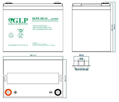 12V 80Ah, GLPG 80-12 M8 Gel battery