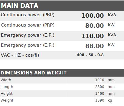 Diesel generator VISA GALAXY GO, PERKINS, P 105 GO - 100 kVA, 80 kW