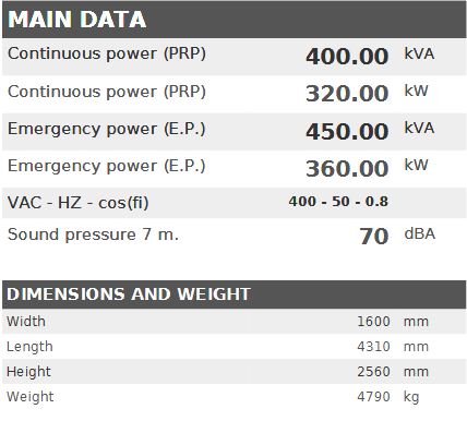 Diesel generator VISA Galaxy GX PLUS, PERKINS, P 400 GX - 400 kVA, 320 kW