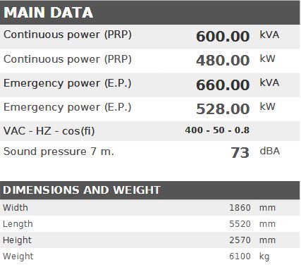 Diesel generator VISA Galaxy GX PLUS, PERKINS, P 600 GX - 600 kVA, 480 kW