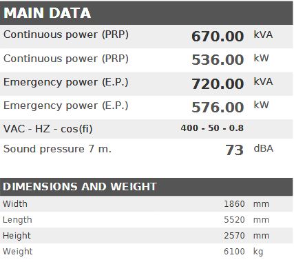 Diesel generator VISA Galaxy GX PLUS, PERKINS, P 650 GX - 670 kVA, 536 kW