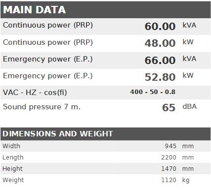 Diesel generator VISA FOX, PERKINS, P 65 FOX - 60 kVA, 48 kW