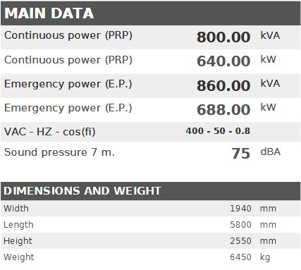 Diesel generator VISA Galaxy GX PLUS, PERKINS, P 805 GX - 800 kVA, 640 kW