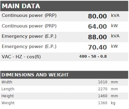 Diesel generator VISA GALAXY GO, PERKINS, P 80 GO - 80 kVA, 64 kW