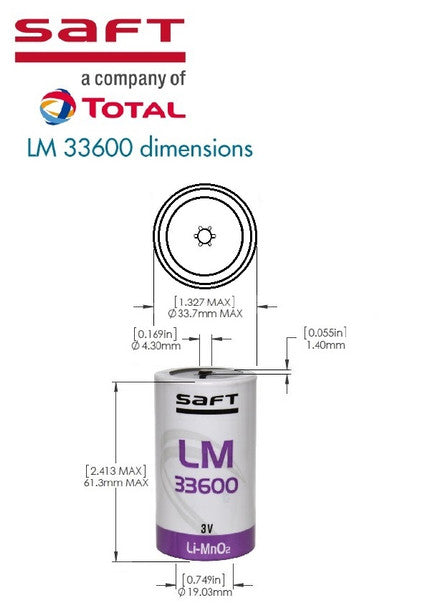Battery Saft LM 33600, 3V 13.4Ah, Li-MnO2