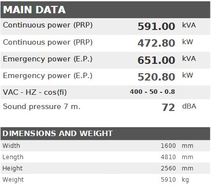 Diesel generator VISA Galaxy GX PLUS, VOLVO-PENTA, V 590 GX - 591 kVA, 472.8 kW