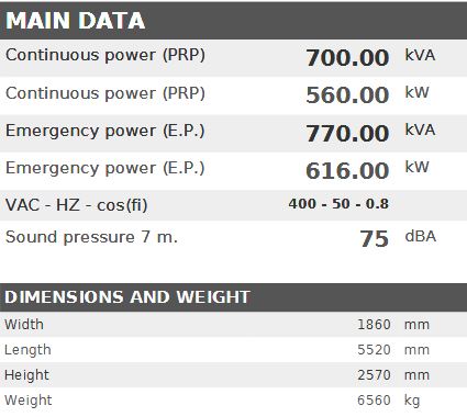 Diesel generator VISA Galaxy GX PLUS, VOLVO-PENTA, V 700 GX - 700 kVA, 560 kW