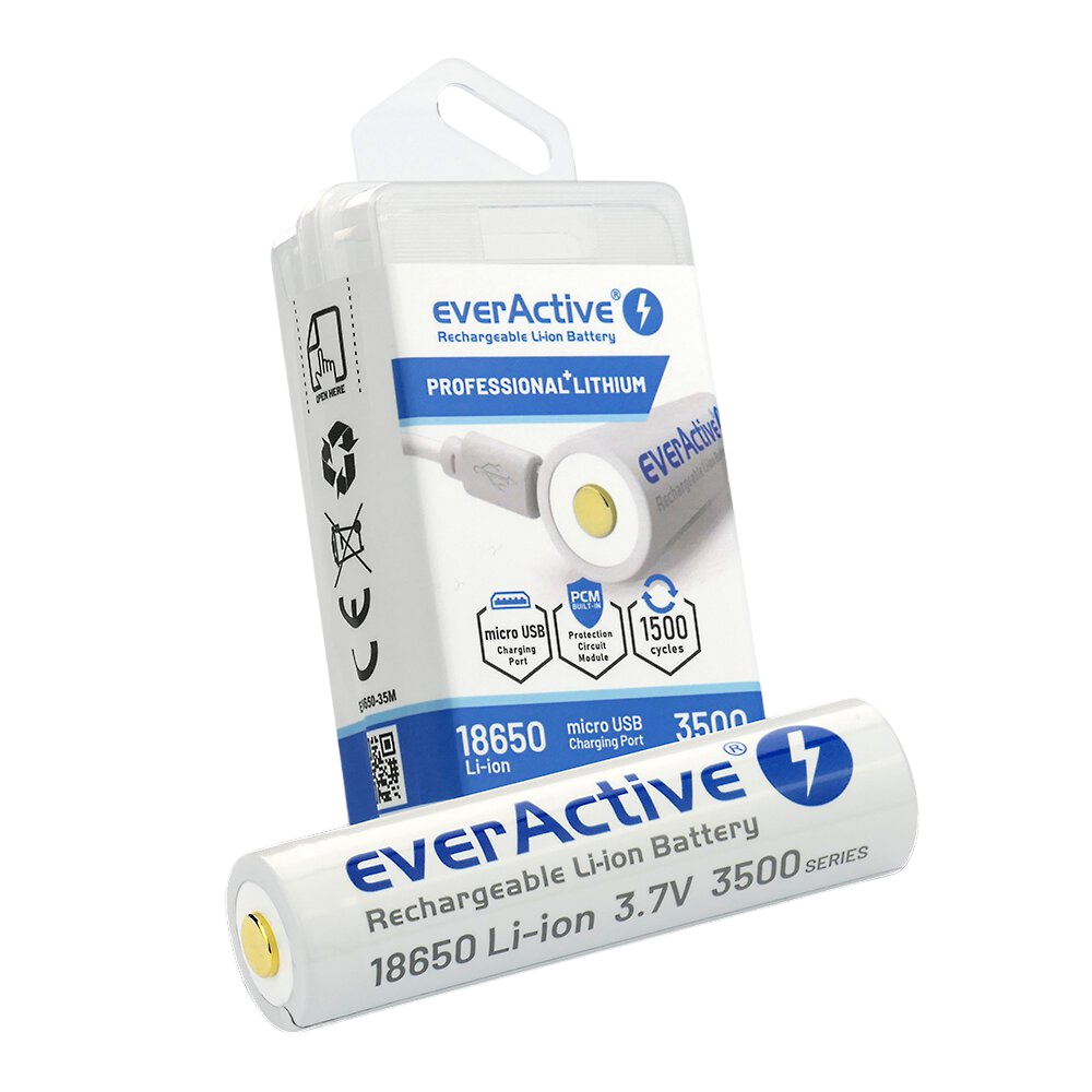Батерия Li-ion 3.7 V EverActive 18650 3500mAh micro USB в кутия
