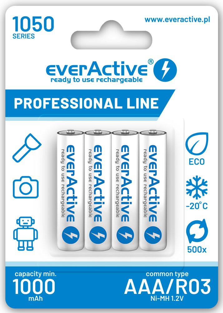 Батерия 1.2V EverActive Pro LR03 AAA, NiMh 1050mAh x 4 бр. Готови за употреба