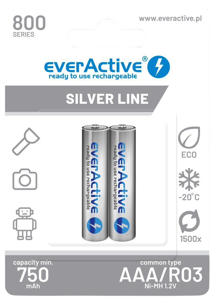 Battery 1.2V EverActive Silver AAA, NiMh 800mAh x 2 pcs Ready to use