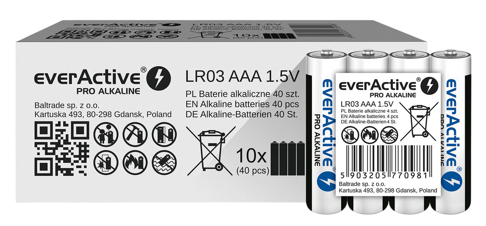 Батерия 1.5V EverActive Pro Alkaline LR03 AAA - фолио с 4 бр.