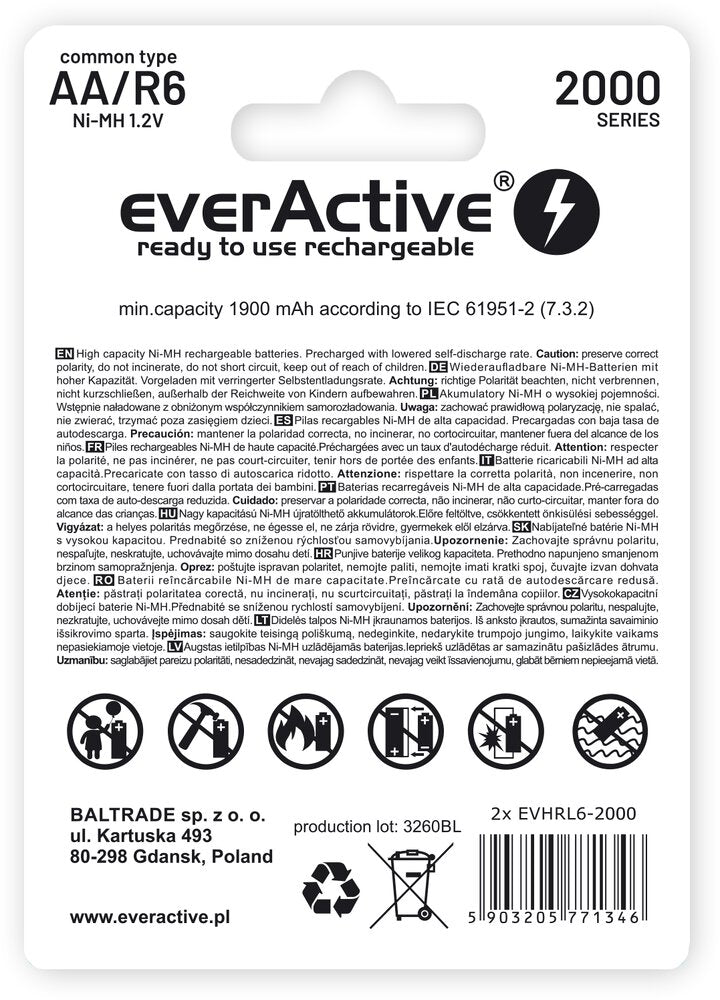 Батерия 1.2V EverActive Silver AA NiMh 2000mAh x 2 бр. Готови за употреба.