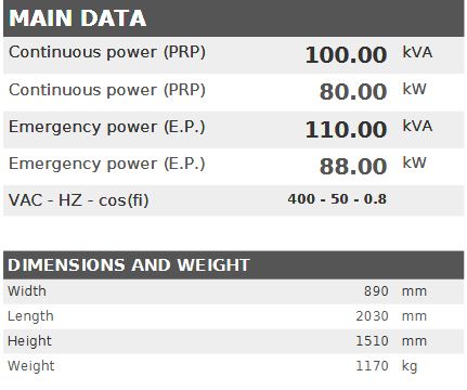 Diesel generator VISA POWERFULL B, BAUDOUIN, BD 100 B - 100 kVA, 80 kW