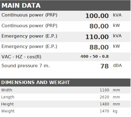 Diesel generator VISA CRICKET, BAUDOUIN, BD 100 CK - 100 kVA, 80 kW