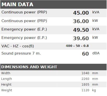 Diesel generator VISA Galaxy GX, DOOSAN ST5, DS 45 GX - 45 kVA, 36 kW [EUV]