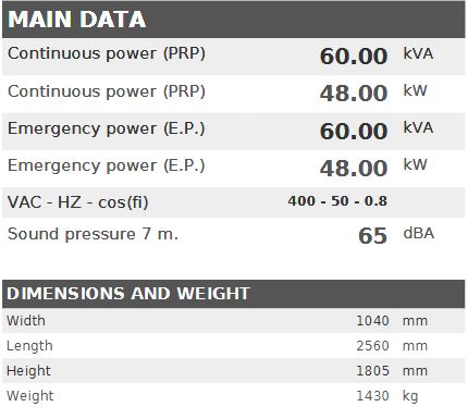 Diesel generator VISA Galaxy GX, DOOSAN ST5, DS 65 GX - 60 kVA, 48 kW [EUV]