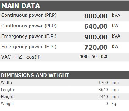 Diesel generator VISA POWERFULL B, DOOSAN, DS 800 B - 800 kVA, 640 kW