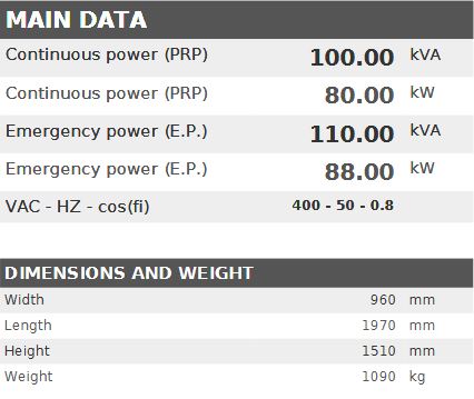 Diesel generator VISA POWERFULL B, Iveco, F 100 B - 100 kVA, 80 kW
