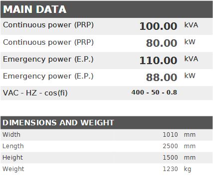 Diesel generator VISA GALAXY GO, IVECO, F 100 GO - 100 kVA, 80 kW