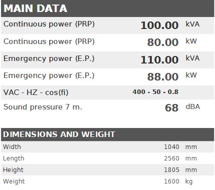Diesel generator VISA Galaxy GX, IVECO, F 100 GX - 100 kVA, 80 kW