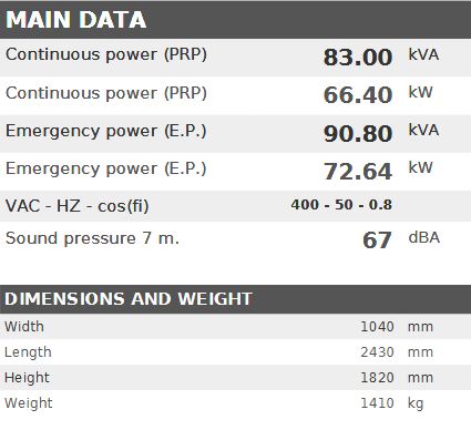 Diesel generator VISA Galaxy GX, IVECO, F 80 GX - 83 kVA, 66.4 kW