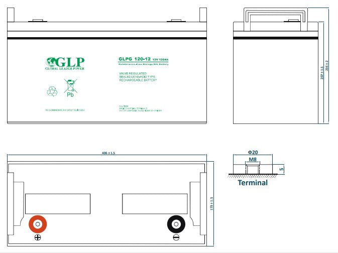 12V 120Ah, GLPG 120-12 M8 Gel battery