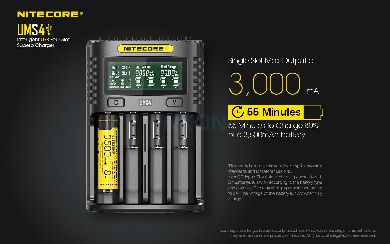 Зарядно Nitecore UMS4 за максимално нспрежение от 3000 mA