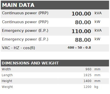 Diesel generator VISA POWERFULL B, Perkins, P 105 B - 100 kVA, 80 kW