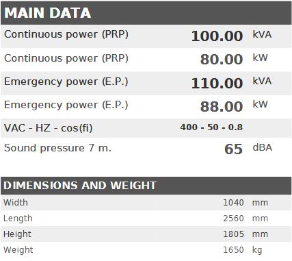 Diesel generator VISA Galaxy GX, PERKINS, P 105 GX - 100 kVA, 80 kW