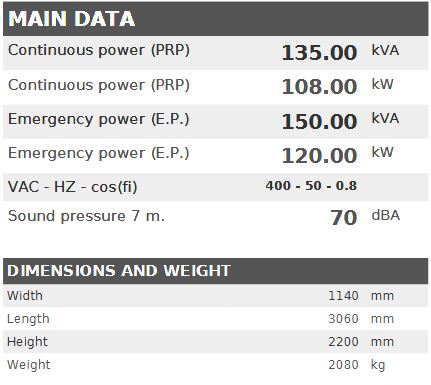 Diesel generator VISA Galaxy GX, PERKINS, P 135 GX - 135 kVA, 108 kW