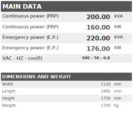 Diesel generator VISA POWERFULL B, Perkins, P 200 B - 200 kVA, 160 kW