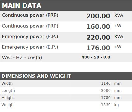 Diesel generator VISA GALAXY GO, PERKINS, P 200 GO - 200 kVA, 160 kW