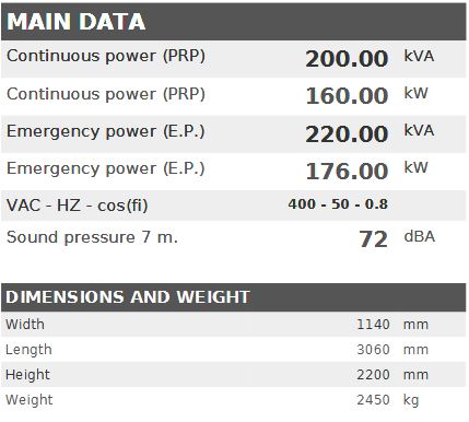 Diesel generator VISA Galaxy GX, PERKINS, P 200 GX - 200 kVA, 160 kW