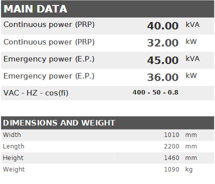 Diesel generator VISA GALAXY GO, PERKINS, P 41 GO - 40 kVA, 32 kW