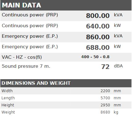 Diesel generator VISA Powerfull S, PERKINS, P 805 S - 800 kVA, 640 kW