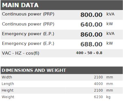 Diesel generator VISA Powerfull U, PERKINS, P 805 U - 800 kVA, 640 kW