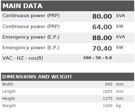 Diesel generator VISA POWERFULL B, Perkins, P 80 B - 80 kVA, 64 kW